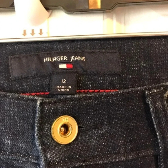 Y2K Tommy Hilfiger women Drak Wash Blue Cropped Mid Rise jeans size 12 - Picture 5 of 6